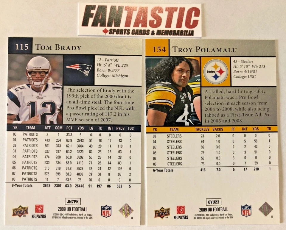 2009 Upper Deck Football Base Card YOU PICK #1-200 - Image 2 of 2