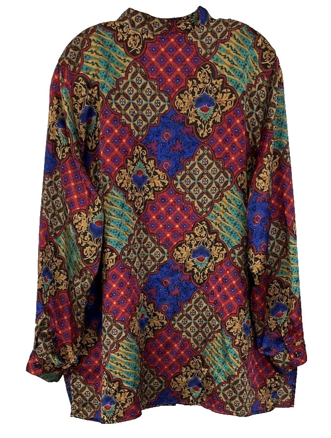 Notation Button Front Shirt Sz 2X Multi-Color Lon… - image 2