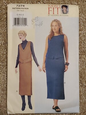 VOGUE BETZINA Vintage 2000 Today's Fit Pattern 7274 Sleeveless Dress GHIJ FF 