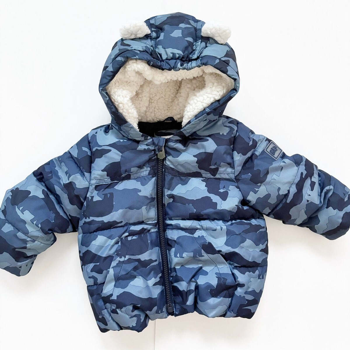Puffer Jacket Light Blue Camo Jacket Man Heat Seal Hooded Puffer