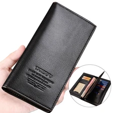 Mens Leather Bifold Slim Wallet Credit Id Card Holder Breast Pocket Purse Clutch
