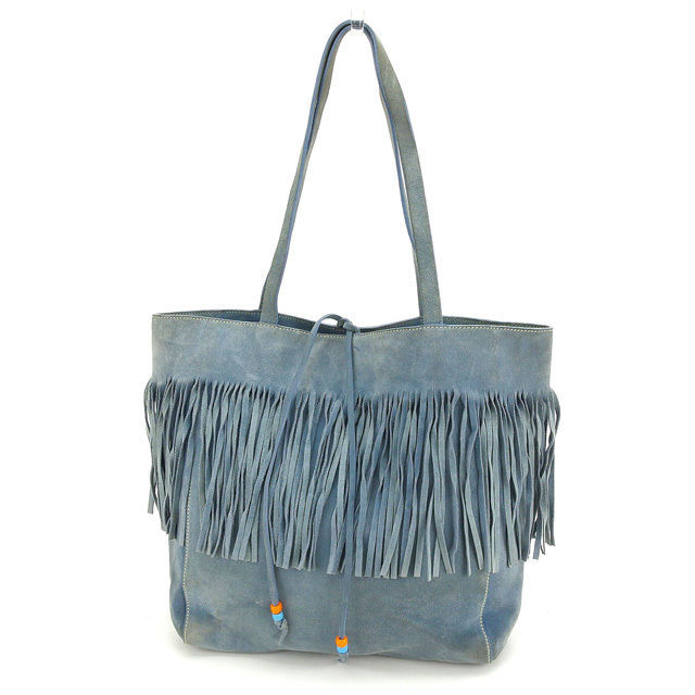 Miu Tote Bag Back One Shoulder Fringe Blue Miumiu T15055S Used