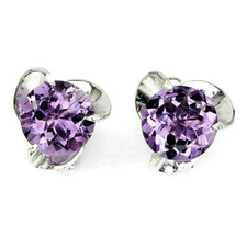 Silver Earrings Purple Amethyst Genuine Natural Mined Gems 10mm Solid Sterling