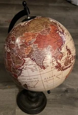 Small 8” Desk Top Tan/ Green/Orange & Brown Globe 14” Top To Bottom