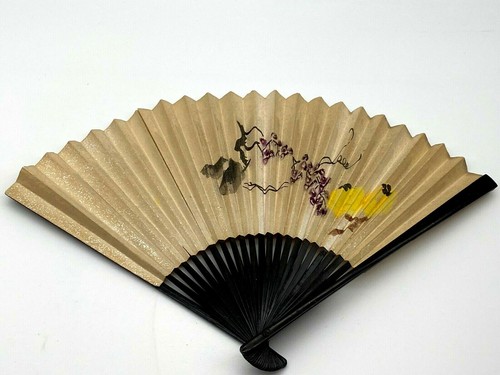 Vintage Oriental Paper Bamboo Folding Hand Held Fan - Picture 6 of 11