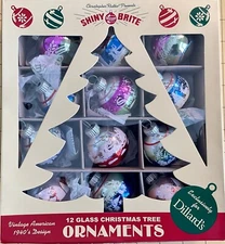 Shiny Brite 12 Radko Christmas Ornaments Stenciled Flocked Dillards MEDIUM