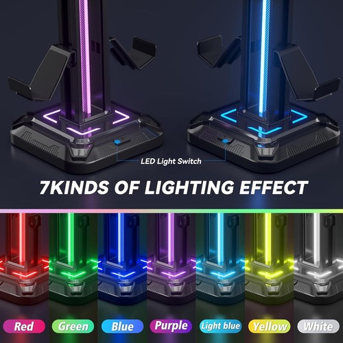 Headset Halterung mit 9 Lichtmodi - Controller Halter Schreibtisch - Drehbarer G - Bild 3 von 7