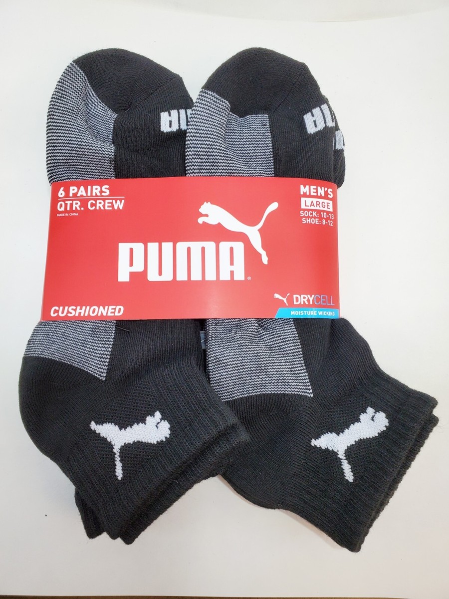 Puma Men's Drycell Qter Crew socks pack Black/Gray size 10-13