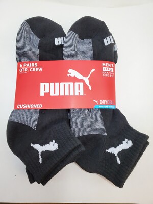 Puma Men's Drycell Qter Crew socks 6 pack Black/Gray size 10-13