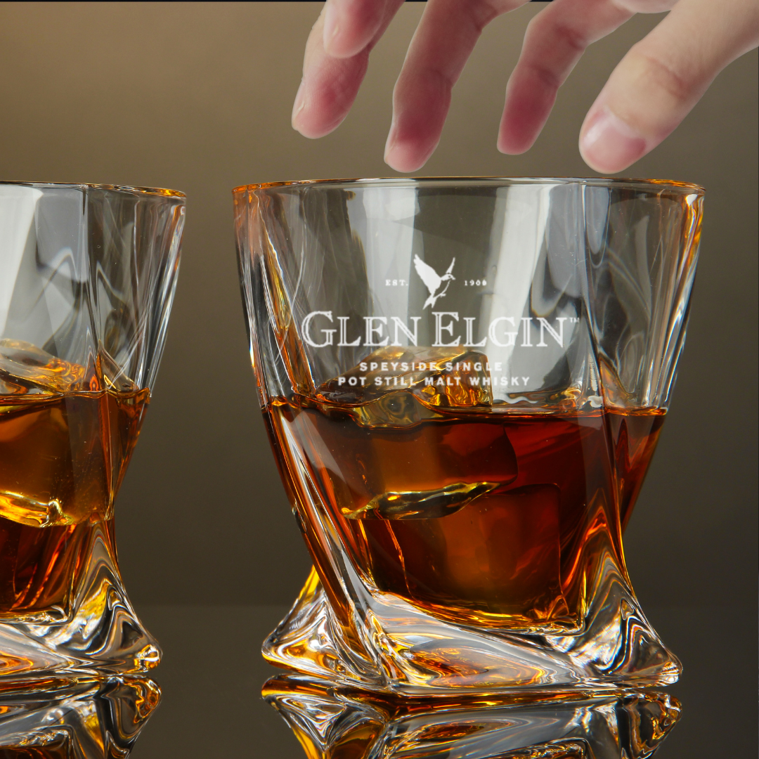 Custom Engraved Glen Elgin Whiskey Glass – 10 oz Twisted Rocks Glass