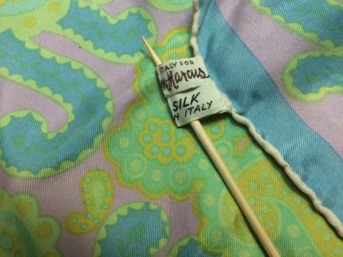 Vtg Neiman Marcus 100% Silk Scarf Mod Paisley ITALY Hand Rolled Lavender Lime