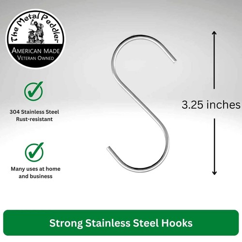 Stainless Steel S Hooks – Pack of 4 Pot Rack Hooks for Storage - Made in USA - Picture 3 of 5