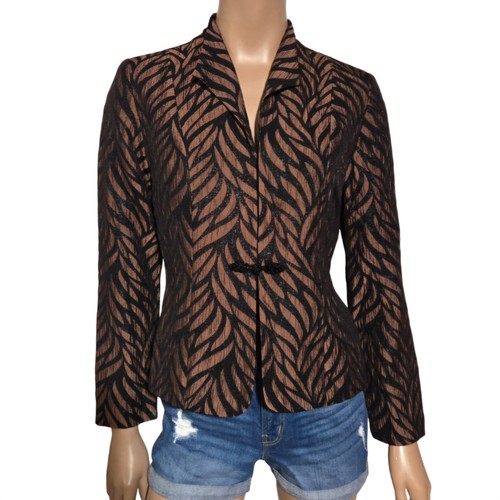 NWT-COLDWATER CREEK Leaf Brocade Shimmer Open Jacket Frog Closure Black Brown 8 - Picture 2 of 13