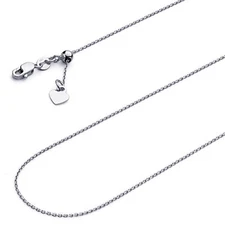 Wellingsale 14k White Gold Solid 0.9mm Link Adjustable Necklace - 20"