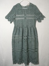 Anthropologie Eri + Ali Womens Bohemian Crochet Midi Dress SZ Large Cottagecore