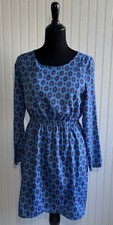 J. Crew Dress Blue Floral Medallion Print Tulip Hem 3/4 Sleeve Boho Women Size 8