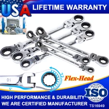 Extra Long Flex-Head Ratcheting Wrench Set Double Box End Wrench Set 6-Piece SAE