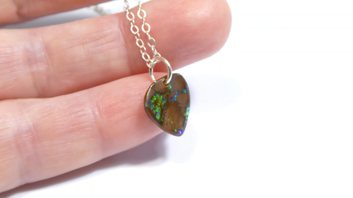 AMAZING NATURAL AUSTRALIAN BOULDER OPAL Pendant 925 Silver Necklace VIDEO - Video 1 of 1