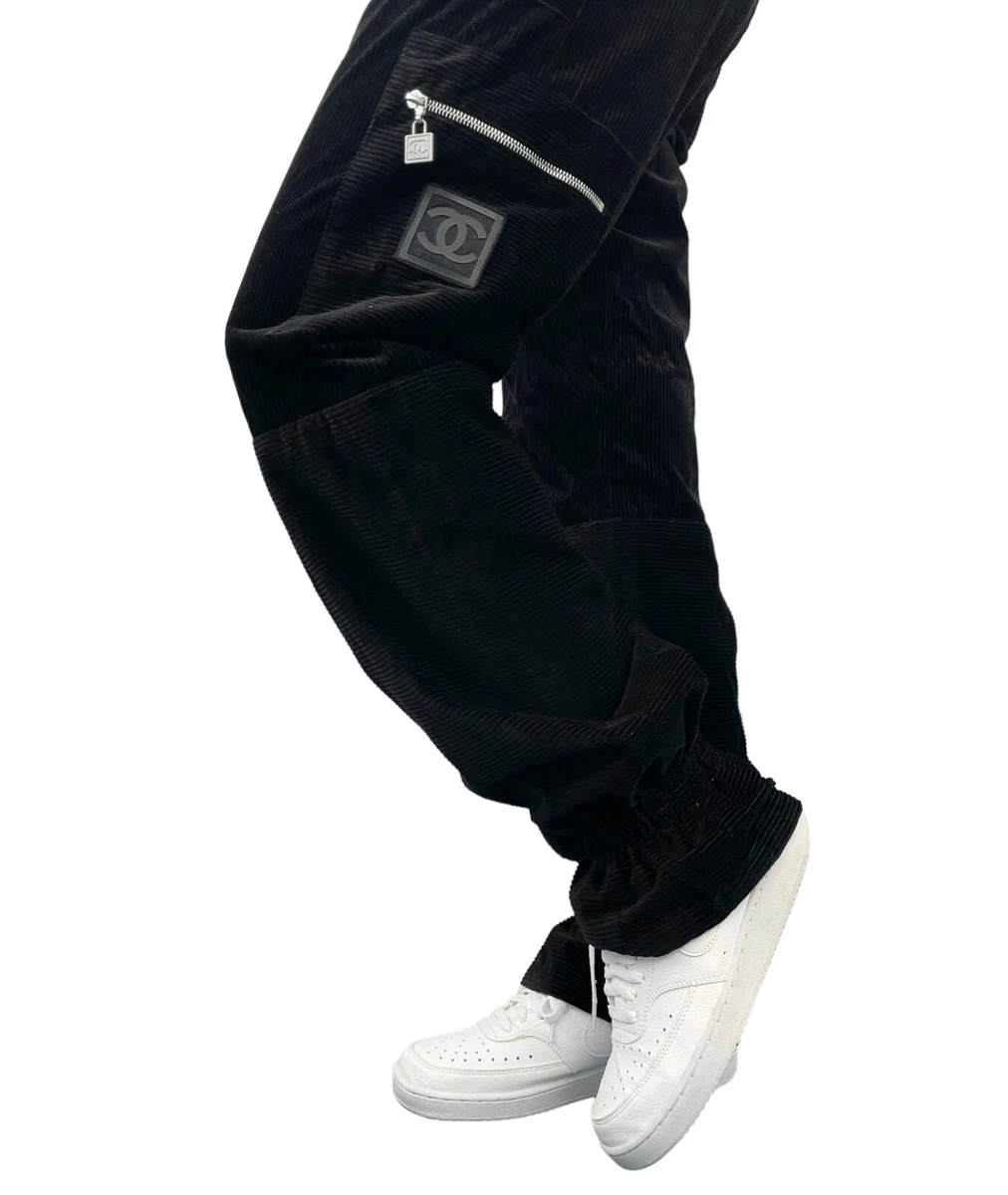 CHANEL Sport Vintage 03A Coco Mark Logo Pants #42 Black Corduroy Cotton  RankAB