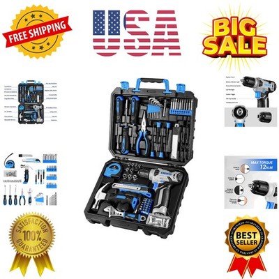 Drill Set: Tool Set with 8V Blue Cordless Drill, Home Tool Kit with Drill, Ha...