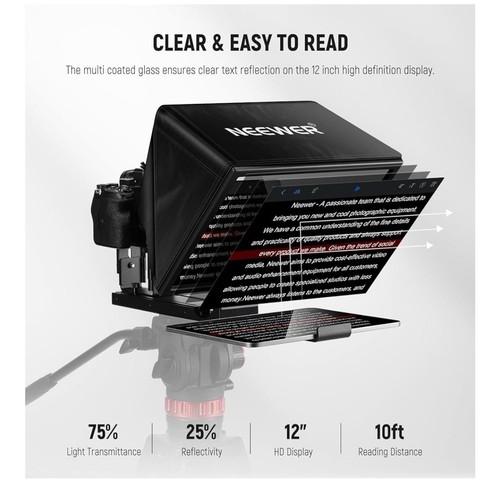 NEEWER X12BD 12" Teleprompter for iPad/DSLR, Remote & App Control - Picture 2 of 9
