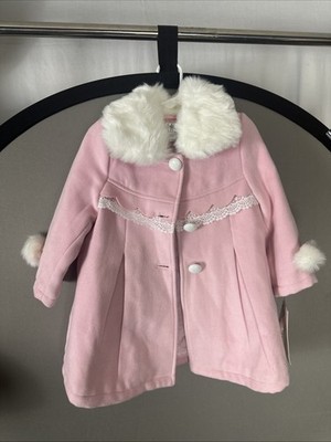 Beau Kid Girl Faux Fur Dress Coat & Hat Formal 2 Piece Winter Pink Size 18-24 Mo