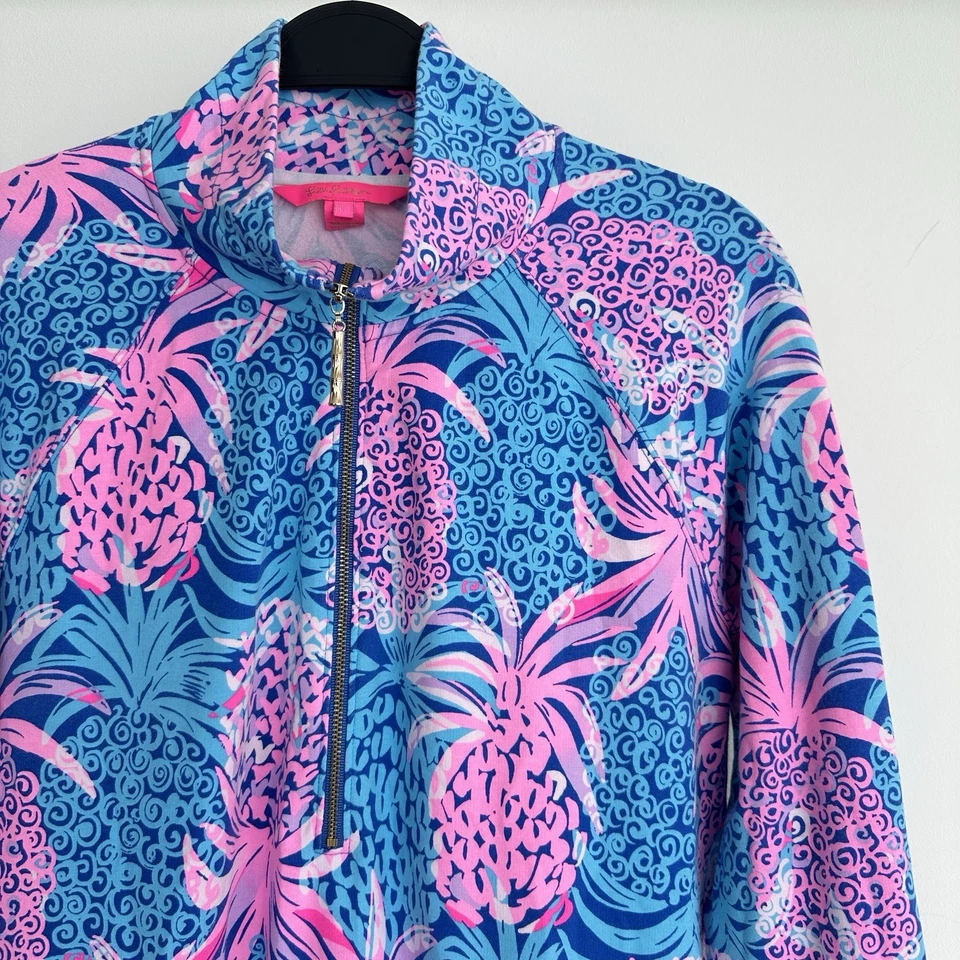 Lilly Pulitzer Skipper Popover Dress Large Blue Pink Pineapple Tropical Resort - Image 2 of 4