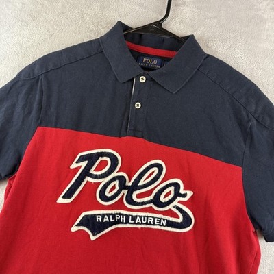 Polo Ralph Lauren Rugby Polo Shirt Mens Large Red Navy Colorblock Script Logo