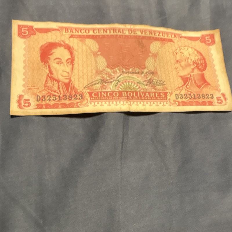 Venezuela Banco Central de Venezuela 5 Bolivares Banknote, 1989, Circulated
