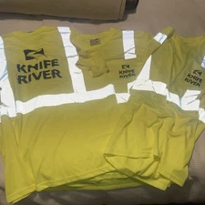 New, Unworn. 3- Hi-viz PPE work shirts, Poly Not Cotton. Not Cotton.