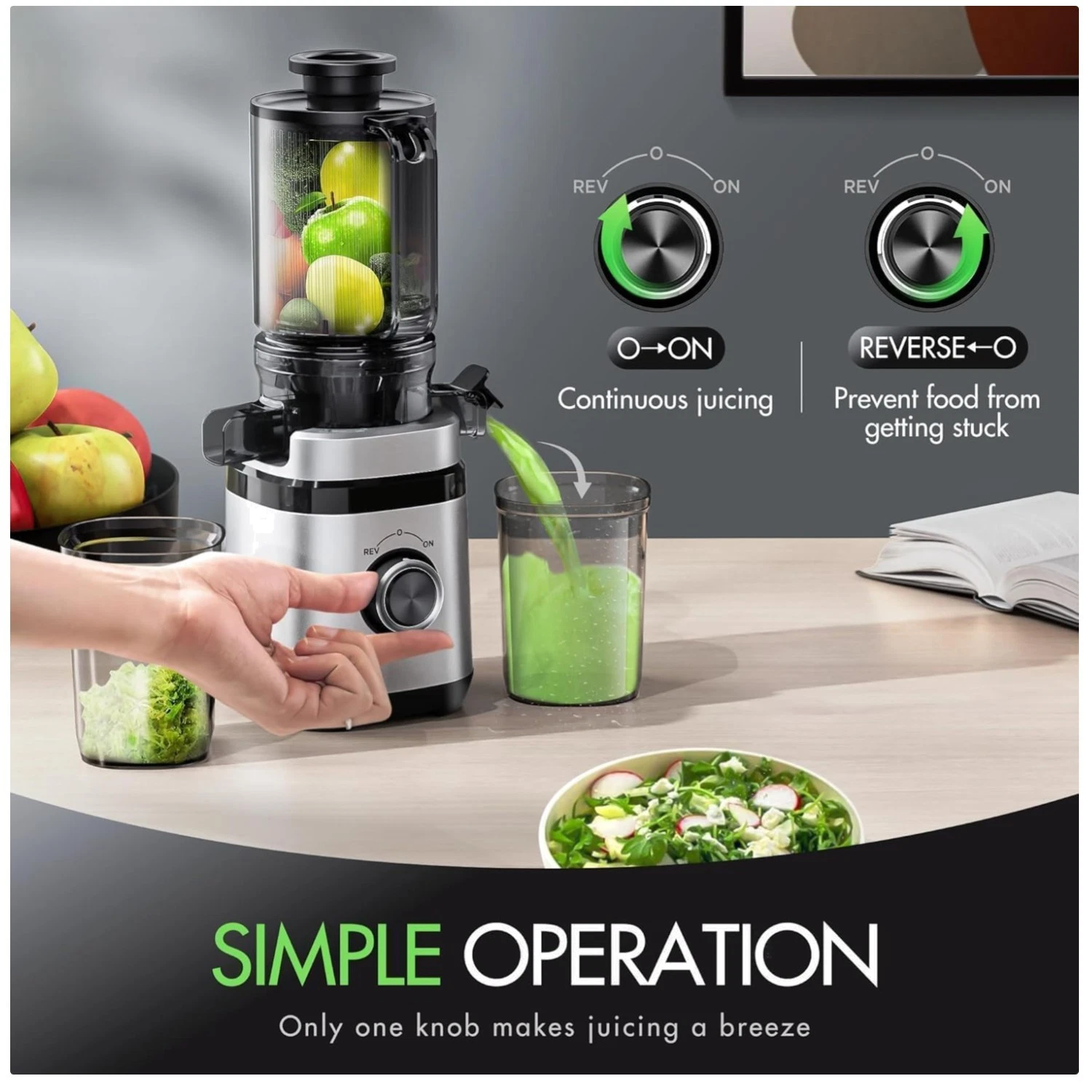 Cold Press Juicer Machine, High Juice Yield, Easy to Clean
