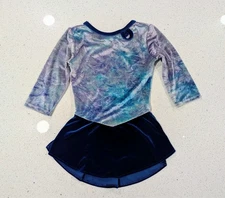 MONDOR Ice Figure Skating Baton Dance Skirted Dress Leotard Small CHRISTMAS BLUE