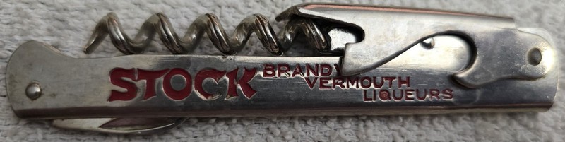 VINTAGE STOCK BRANDY VERMOUTH LIQUEURS BOTTLE OPENER CORK SCREW 4 1/2"