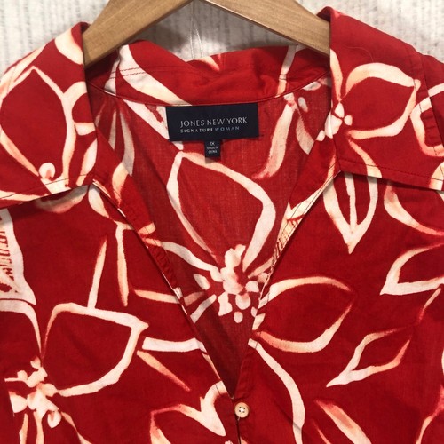 Jones New York Floral Sleeveless Top Button Down Blouse Red White 1X - Picture 3 of 7