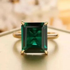 Natural Green Emerald 4Ct Emerald Cut Solitaire Wedding Ring Yellow Gold Plated