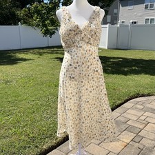 Adrianna Papell Ivory Midi Dress with Brown, Beige & Teal Polka Dots Sz 8