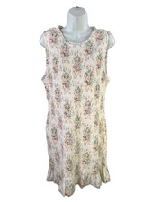 American Eagle Women's White Floral Smocked Ruffle Sleeveless Mini Dress - L