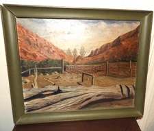 Oil on board Western Desert Farm in foothills overlooking Sierra Nevadas, Tahoe