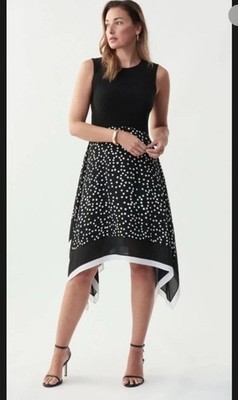 NWT Joseph Ribkoff Handkerchief Hem Polka Dot Sleeveless Midi Dress Size 8