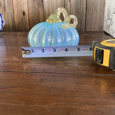 Diamond Star Glass Pumpkin Gourd Iridescent Teal Curled Stem 5  Fall Decor