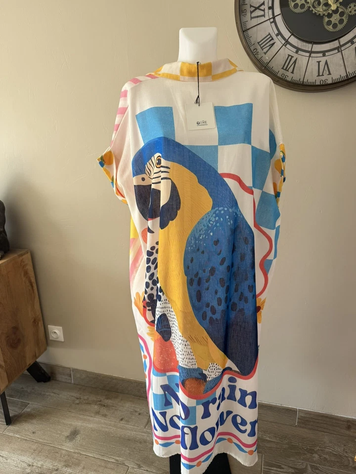 Robe chemise oversize Made in Italy lin & coton 40/48 perroquet - Photo 1/2