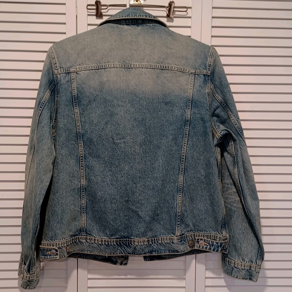 River Island Denim Jean Jacket Size Large 4 Pockets Denim Specialist Long View 5