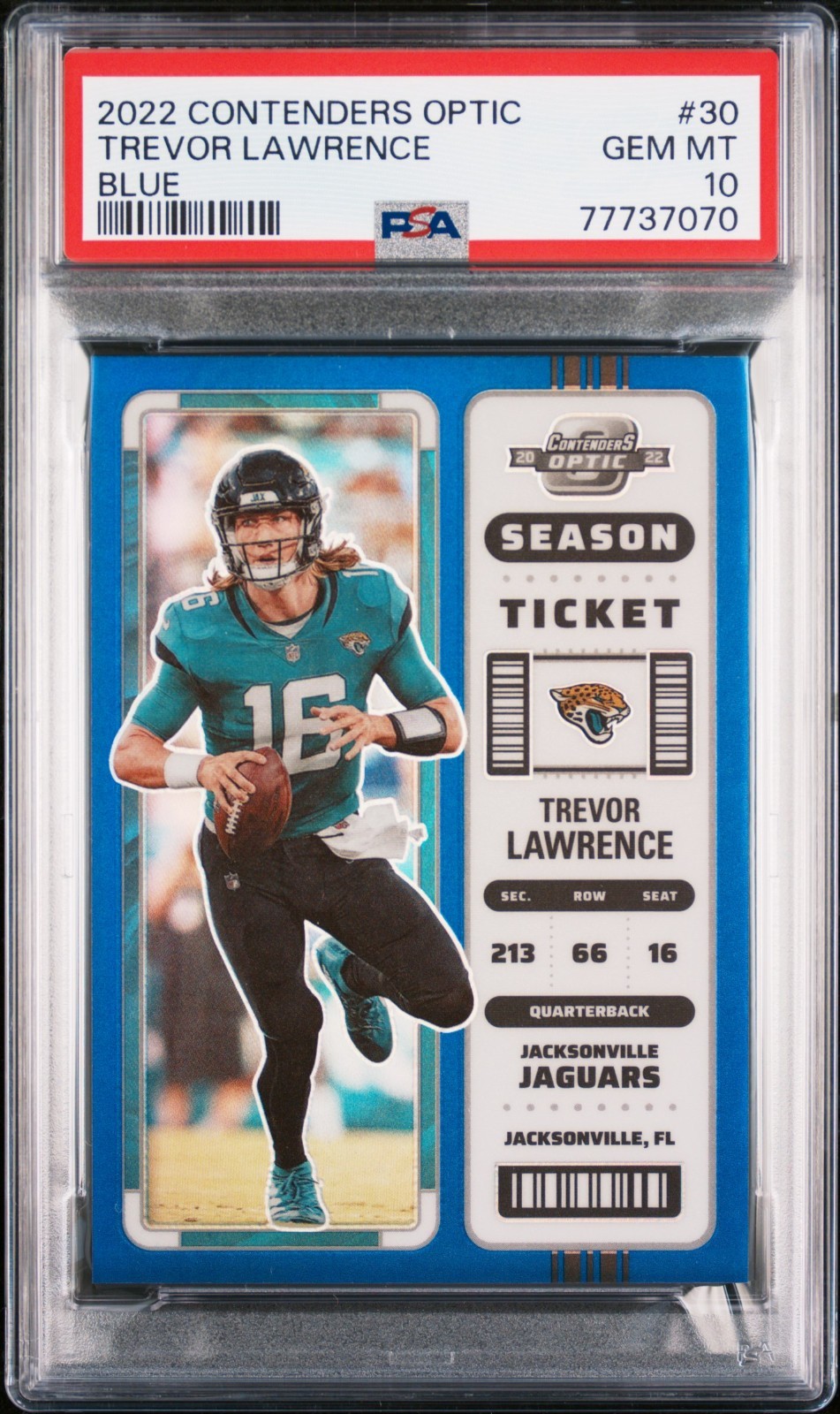 2022 Contenders Optic #30 Trevor Lawrence Blue /99 PSA 10