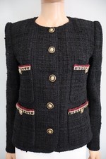 CHANEL 21A Black Tweed/Gold Braided Trim Blazer F 36/US 4