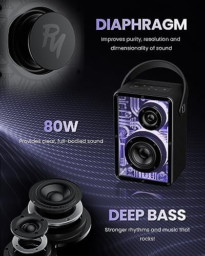 Haut-parleurs Bluetooth sans Fil, Enceintes 80W avec Subwoofer-V5.3, HiFi Noir - Photo 4 sur 7