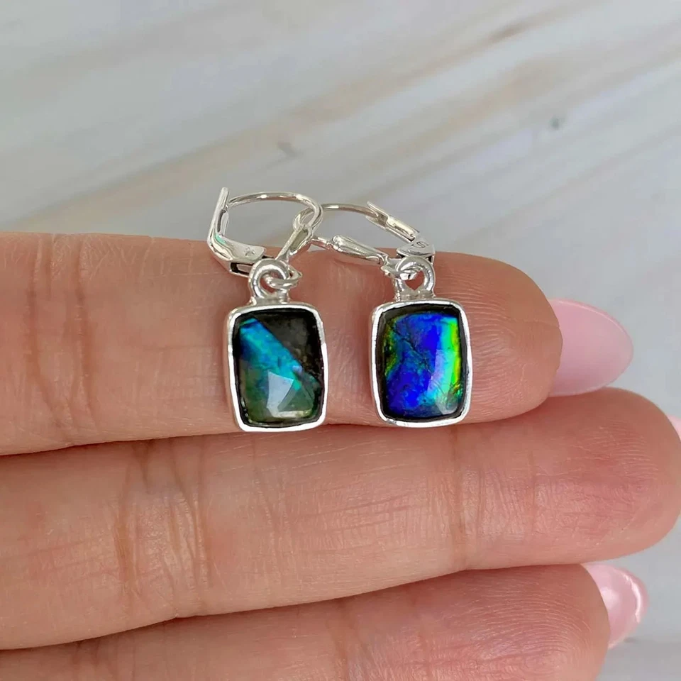 Pendientes octágonos de ammolita | Plata de ley 925 | Joyería de piedras preciosas curativas Foto 2 de 2