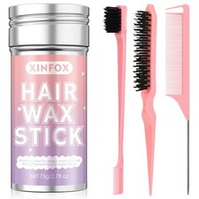 Hair Wax Stick, Slick Back Hair Brush, Wax Stick for Flyaways, 4 Piece Pink 