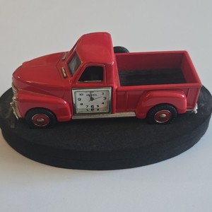 Fossil Red Pickup Truck Collectible Vehicle Clock on Black Base