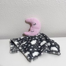 HB Hudson Baby Pink Moon Gray Clouds Stars Security Blanket Lovey Lovie Blankie