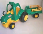 1992 Green & Yellow Plastic John Deere Style TONKA Farm Tractor & Trailer VGC